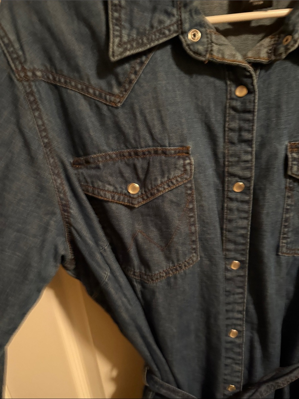 Wrangler Blue Denim Shirt Dress with Waist Tie - Picture 4 of 6